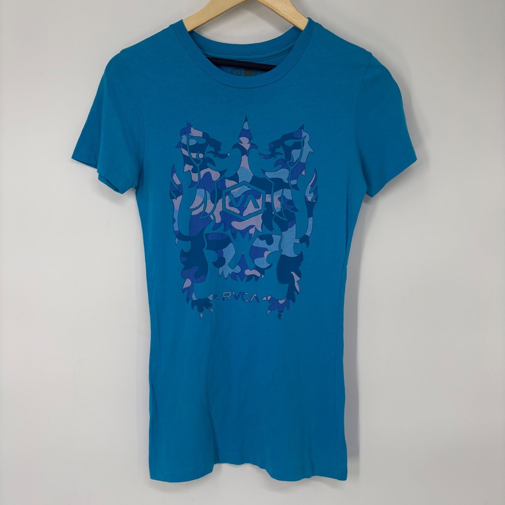 RVCA Artist Network Program Mens Small Blue Camo Crest Graphic T-Shirt USA Made